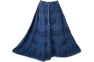 Doorwaytofashion Women Cotton Maxi Full Length Skirt Embroidered Boho Casual Festival Summer UK 10,12,14,16,18