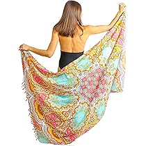Pareo Bohemien Donna Rayon 180x120 Cm | Frangiato | Per Spiaggia, Copricostume E Decorazione - Foto 4