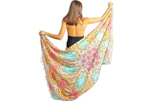 MANDALA LIFE ART Pareo Femme Plage Grande Taille Avec Des Franges Bikini Couvrir Boheme Orientale Xxl Longue Robe Jupe Tapisserie Foulard Écharpe Rayone/Cotcoton Hoome Sarong 180X110Cm