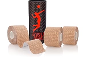 FLEXU Ruban de kinésiologie 60 5X25 cm Bandes prédécoupées en Forme de I - Thérapie Professionnelle Ultra Fine, sans Latex et hypoallergénique ; Promouvoir Une récupération Plus Rapide (Beige)