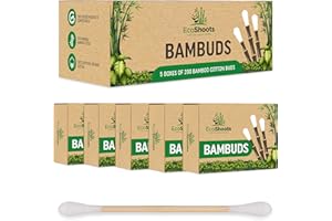 EcoShoots 1000 bastoncillos de algodón de bambú | Paquete de 5x200 bastoncillos orgánicos | Embalaje libre de plástico reciclado | Limpiador de Oidos orgánico con certificado GOTS | Biodegradables