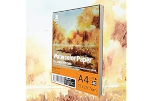 ESENG® Papel de acuarela, A4 - 40 hojas - 300 g/m² - blanco, almohadilla de acuarela pulpa de madera, bloc de acuarela, Watercolor paper, para acuarela, dibujar y pintar