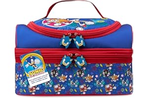 Get Trend Sonic The Hedgehog Lunch Bag for Kids Insulated Lunch Box with Compartments Knuckles Shadow Snacks Food Carrier for School Picnic Cooler Bag (Blue/Red Sonic)