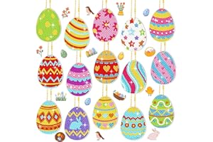 Inbagi 15 Pcs Easter Diamond Keychains Easter 5D Diamond Painting Key Chains Egg Diamond Art Keychains Pendant Diamond Painting Key Rings DIY Diamond Ornament Decoration