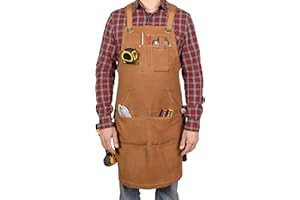 PRECISION DEFINED PD Grembiule da Falegname in Tela con Spalline, 9 Tasche per Attrezzi Incrociate sul Retro | Grembiule da Carpentiere, Cucitura in Pelle