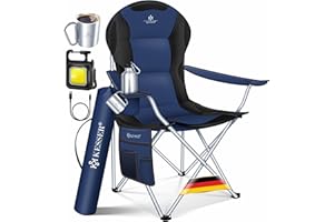 ‎KESSER KESSER® Camping Chair Foldable up to 150 kg Fishing Chair Folding Chair Folding Chair Padded with Armrests, Camping Light and Drink Holder + Bag with High Backrest, Beach Chair, Folding Stool, Navy