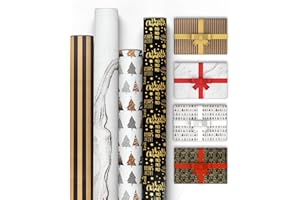 Kraft & Co Christmas Wrapping Paper Rolls - 4 Pack Thick Sheets 69cm x 8M, Kraft Xmas Gift Wrap, Festive Eco-Friendly Wrapping Paper for Christmas Gifts Wrap, Arts & Craft, 32M Total