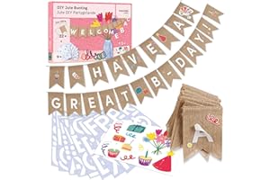 ‎INOVIDA Buchstaben Girlande Stoff mit 76 Buchstaben zum Aufkleben : 4m Jute Girlande Personalisiert – vielseitige Alphabet Wimpelkette für Namen, Happy Birthday, Willkommen Zuhause, Just Married – Party Deko