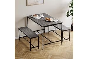 Vida Designs Roslyn 4 Seater Dining Table With 2 Benches, 3 Piece Set, Dining Room Furniture Solid Metal Frame (Grey)