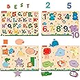 Fisher Price Wooden Educational Colorful Alphabets, Counting Numbers, Shapes and Colours Puzzle for Preschool Kids (12x8 Inches) - Set of 4