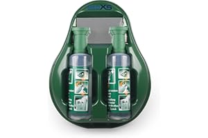 MedX5 (Upgrade 2020) Ducha ocular de emergencia, estación de lavado ocular con espejo, producto para el lavado de ojos con suero fisiológico (0,9 %), producto de lavado ocular