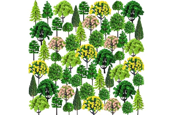 Lot de 55 Arbres Miniatures, Modèle Arbre en Plastique, Modèle Train Arbres, Mixte Modèle Arbres, Modèle Arbres, pour Paysage de Bricolage, Paysages Miniatures, Table de Sable, Modèle Paysage, 3-7 cm