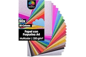 OfficeTree 50x Cartulina Purpurina A4 250g/m² - 20 Colores - Papel Brillante Bricolaje y Scrapbooking - No Autoadhesivo - Cartulina con Purpurina - Cartulinas Colores Manualidades - Coloured Card
