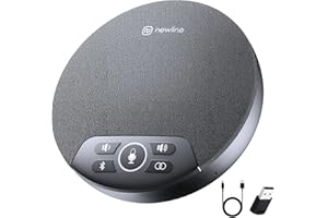 N newline Altoparlante Conferenza con 4 Microfono AI per PC, Ricezione Vocale a 360°, Microfono da Tavolo Bluetooth/USB con Dongle, Collegamento a Margherita Senza Fili, per Riunioni Ufficio Casa