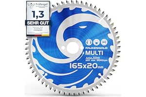 FALKENWALD - Hoja de Sierra Circular 165 x 20 mm - Ideal para Madera - Metal y Aluminio - Disco de Corte compatible con Sierra Tronzadora y Sierra Circular de Bosch & Makita