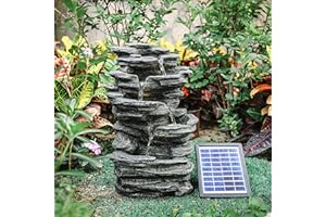 BTGGG Water Feature Self Containing Feature Outdoor Fountain Rockery Decoration for Garden, Garden Pond, Terrace, Pond, Balcony Solar Powered Garden Ornament Fountain with LED Light