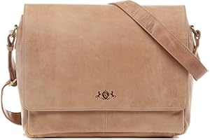 SID & VAIN® messenger bag ETON unisexe - grand cartable sac à bandoulière 15.4 pouces laptop iPad 15 classeur - sac pour pc portable homme et femme en cuir véritable