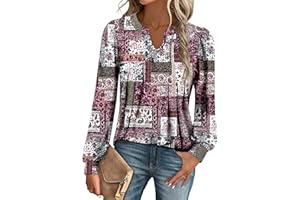 CHICZONE Womens Tunic Tops V Neck Puff Long Sleeve T-Shirt Pleated Work Blouse Shirts S-3XL