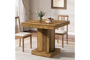 Tribesigns 31.5-Inch Square Dining Table for 4, Farmhouse Kitchen Table with Heavy Duty Pedestal Base, Rustic Wooden Dinner Table for Home, Dining Room, Small Spaces, Rustic Brown