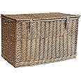 Arthur Cameron - Lightweight Wicker Storage Trunk, Storage Box with Lid & Leather Straps - Woven Chest, Basket, Large Wicker Basket with Lid (Antique Wash, Large)
