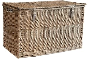 Arthur Cameron - Lightweight Wicker Storage Trunk, Storage Box with Lid & Leather Straps - Woven Chest, Basket, Large Wicker Basket with Lid (Antique Wash, Large)
