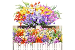 Hywean Homd 12 Piezas Flores Artificiales Decoracion, Plantas Artificiales Exterior Duraderos y Resistentes a los Rayos UV, Flores Plastico para Exterior y Interior Porche Pasarela Jardín Patio