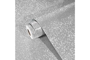 Yullpaper Samoprzylepna srebrna tapeta brokatowa 40 cm x 800 cm tapeta do sypialni brokat lepki tył plastikowa rolka blatu roboczego pokrycie winylowe srebrna rolka papieru ściennego salon winylowa