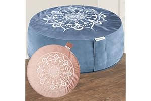 Hihealer Meditation Cushion with Extra Velvet Cover - Large Traditional Tibetan Meditation Yoga Floor Cushion Pillow Zafu Filled by Buckwheat Hulls, Great Gift for Women (Blissful Pink & Aqua)