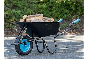 TIREX by xonic® Schubkarre mit Stahlfelge – Verzinkte Wanne bis 250kg/ 100l - Robuste Ausführung für Garten und BAU – Schieb-Karre mit Luftrad (Luftrad Neonblau-Schwarz)