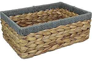 POP-IT-IN-A-PELICAN Rectangular Water Hyacinth Small baskets for storage Natural and Grey wicker basket shelves open Decorative gift box Small bathroom mini tray makeup bathroom Kitchen organiser (Large 32cm, 1x Basket)