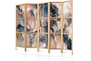 ‎MURANDO murando - Paravent Innen Raumteiler Holz Abstraktion 225x172 cm 5-teilig Japanische Trennwand Raumtrenner Room Divider Mobiler Sichtschutz Spanische Wand Raum Abtrennung Marmor gemalt f-C-0493-bh-a