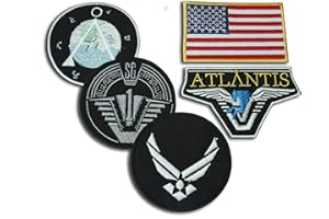 TOFOW Star GATE Atlantis - Set of 5 Embroidered Badges - Main Team Prop Jacket Patches - SG-1, Chevron, Atlantis, US Flag & USAF