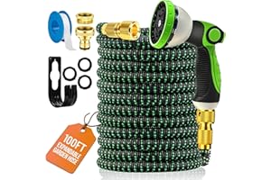 MOSII 100FT Expandable Garden Hose Pipe, Flexible Heavy Duty Water Hose Pipe Extendable with 10-Pattern Spray Nozzle, Brass Fittings, Hosepipes for Garden Car Washing (Green, 100FT/30M)