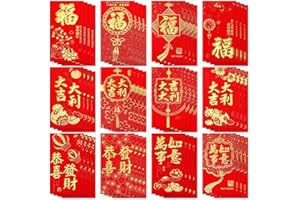 UPINS 48Pcs 2026 Chinese New Year Red Envelopes, 12 Patterns Lunar Red Envelope for Spring Festivel Chinese New Year Birthday Supplies Decor (Tradition)
