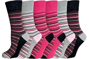 SEVELLO CLOTHING Lot de 6 paires de chaussettes en coton non élastiques pour femme avec prise en main douce | Chaussettes extensibles pour pieds enflés | Chaussettes diabétiques pour femmes taille 37-40