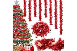 BINGQILING Guirnalda de Oropel Navidad Rojo- 8Pcs Brillante Espumillón Metálica con Copos de nieve, Decoracion Arbol de Navidad Adorno, Decoracion Guirnalda Navidad Exterior para Escaleras Chimenea Puerta