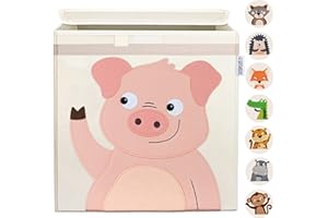 GLÜCKSWOLKE Caja Almacenaje Infantiles - 15 Motivos I Baules Juguetes I Cubos Organizador (33x33x33) Cuarto de Niños I Contenedor Habitacion Niñas I Cesto Dormitorio Bebe I Animale de granja (Cerdo)