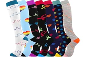 ODTMGER Skarpety Kompresyjne (7 Para) dla Kobiet a Mężczyzn Cyrkulacja 20-30mmhg Kolana High Sock to Najlepsze Wsparcie dla Biegania Atletycznego, Jazdy na Rowerze