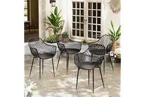buybyroom Garden Chairs, Set of 4, Outdoor Armchairs, Scandinavian, Balcony Furniture, Lounge Chair, Outdoor for Small Balcony, Patio Chairs, 120 kg Load Capacity, Black