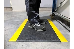 GLOBAL MATS SOFT STEP | Anti-Ermüdungsmatte | Profi Basic-Arbeitsplatzmatte | 100% Vinylschaum | Texturiert 10mm hoch (60cm x 90cm, Schwarz/Gelb)