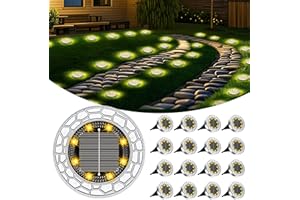 FIFlying 16 pezzi Luci Solari da Giardino, 8 LED Lampade Solare da Terra, Acciaio Inossidabile Bianco Caldo Faretti Sepolta Solari a Led da Esterno, per Prato, Vialetto, Marciapiede, Patio