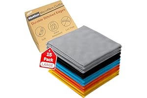 REXO - Microfibre Cleaning Cloth Pack of 15. Premium Lint Free Cleaning Cloths, Ultra Absorbent, Reusable & Durable Multipurpose Cloths for Kitchen, Car, Windows & More (Mixed, 40x40cm)