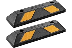 Wiltec Juego 2 topes de aparcamiento 55 x 15 x 10 cm caucho con bandas reflectoras alta visibilidad topes de rueda de fácil instalación ideal para garajes, parkings y zonas de estacionamiento