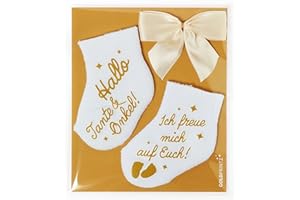 ‎GOLDPRINTZ goldprintz Schwangerschaft verkünden Tante und Onkel - bedruckte Babysocken mit Postkarte zum Verschenken und Verschicken - ihr werdet Tante und Onkel Überraschung - Handarbeit aus Deutschland