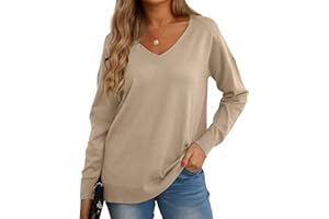 GRECERELLE Women's Knit Jumpers V Neck Sweatshirt Ladies Casual Classic Plain Pullover Long Sleeve Jumper Tops Blouse T-Shirt for Winter Fall Spring