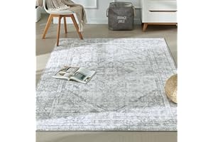 Xfrog Machine Washable Rug Vintage Area Rug for Living Room Non-Slip Traditional Rug Carpet for Office Kitchen Dining Grey 80x150CM