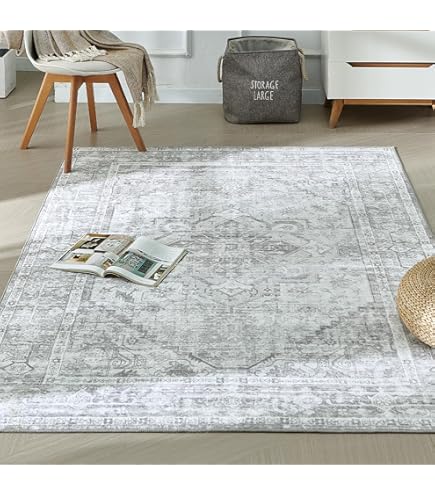 TALETA Mila Tapijt voor de woonkamer, bloementapijt, laagpolig, waterafstotend, Oosterse keukenloper voor voorkamer, eetkamer, slaapkamer, werkkamer, kantoor, grijs, 120 x 170 cm