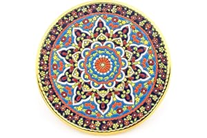 ART ESCUDELLERS Plato Pared Modelo 8001, Plato Decorativo de cerámica para Colgar Pintado a Mano con la técnica Cuerda Seca Oro DE Ley 24 K (Quilates). 28,5cm de diámetro.