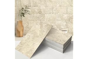 VAOVI Tile Stickers Kitchen Self Adhesive Wall Tiles,Large Stick on Bathroom Tiles 3D Peel and Stick Subway Marble Waterproof(20Tiles,Rustic Beige)
