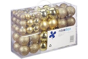 ‎RELAXDAYS Relaxdays Weihnachtskugeln, 100er Set, Weihnachtsdeko, matt, glänzend, glitzernd, Christbaumkugel ∅ 3, 4 & 6 cm, gold